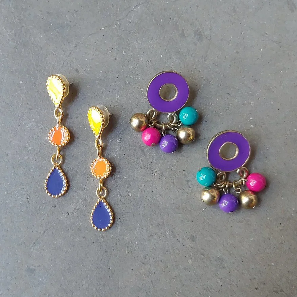 Vintage Colorful Costume Jewelry Dangle Earrings Bundle
